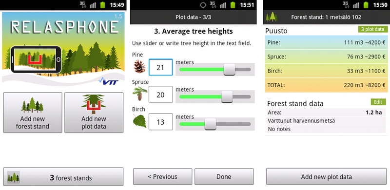 Screen captures of the Relasphone app - main screens and metadata